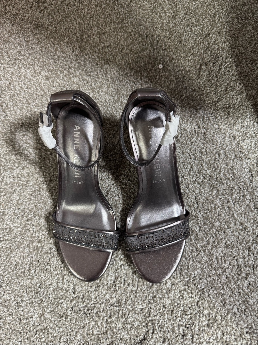 Anne Klein Metallic Black Ankle Strap Heels